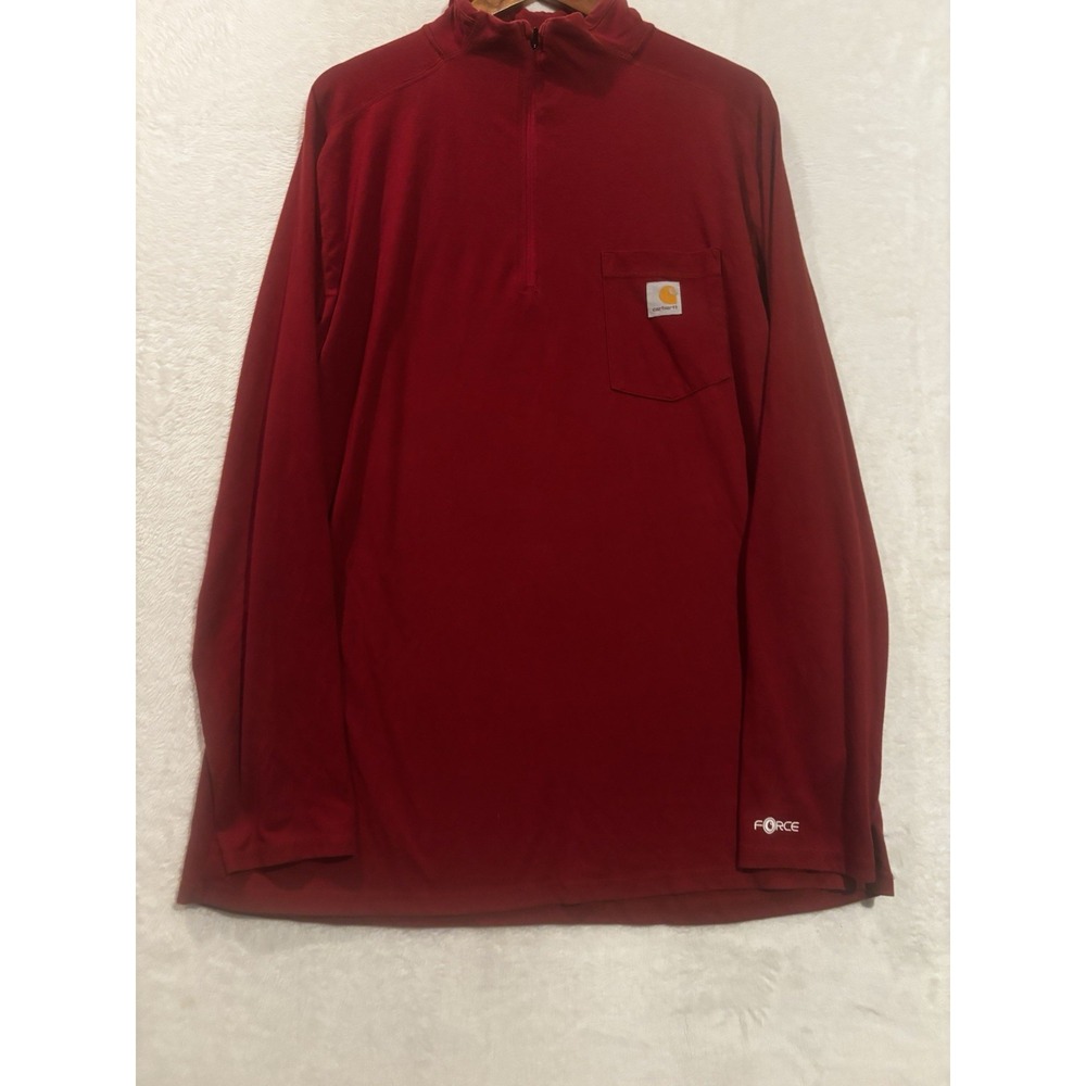 Carhartt Force 1/4 Zip Pullover Mens XL Tall Red Relaxed Fit Workwear Sweater